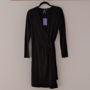 Seraphine Black Long Sleeve Wrap-Style Maternity Dress